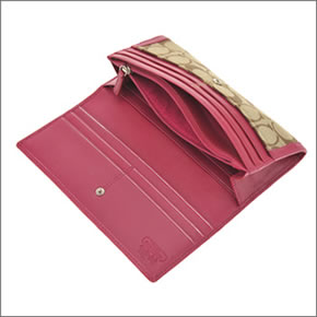 【COACH】コーチ サットン シグネチャー スリム エンベロープ ファスナー付長財布 カーキ/マゼンタ 44001 SKHMJ