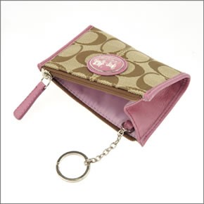 コーチ サットン シグネチャー ミニスキニー コインケース 小銭入れ カーキ/ローズピンク 43967 SKHRO