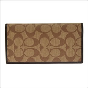 コーチ ヘリテージ ストライプ ブレスト ポケット ウォレット メンズ 二つ折り長財布（小銭入れ付） カーキ/マホガニー 74237 KH/MA