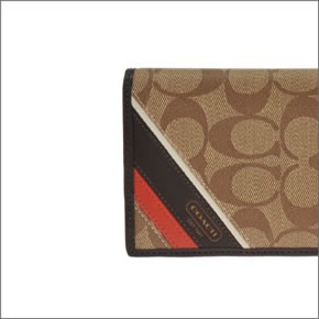 コーチ ヘリテージ ストライプ ブレスト ポケット ウォレット メンズ 二つ折り長財布（小銭入れ付） カーキ/マホガニー 74237 KH/MA