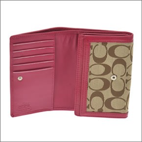 コーチ サットンシグネチャー 二つ折り財布 カーキ×マゼンダ 43986 SKHMJ