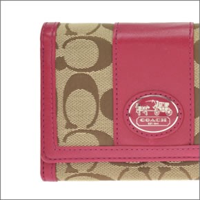 コーチ サットンシグネチャー 二つ折り財布 カーキ×マゼンダ 43986 SKHMJ
