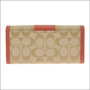 コーチ サットン シグネチャー スリムエンベロープ 二つ折り ファスナー小銭入れ付 長財布 ライトカーキ/コーラル 44001 SIGCO