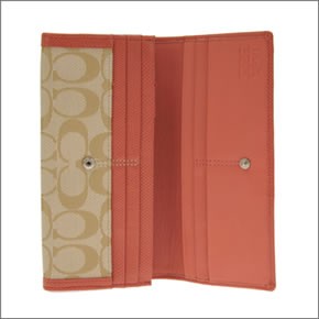 コーチ サットン シグネチャー スリムエンベロープ 二つ折り ファスナー小銭入れ付 長財布 ライトカーキ/コーラル 44001 SIGCO