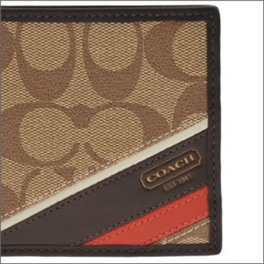 コーチ コーチ ヘリテージ ストライプ ブレスト  メンズ 二つ折り財布（小銭入れ付） カーキ/マホガニー 74216 KH/MA