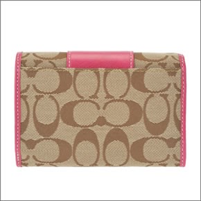コーチ ペネロピシグネチャー 二つ折りファスナー付財布　カーキ/ラズベリー 42193 SKHRA