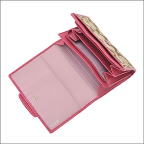 コーチ ペネロピシグネチャー 二つ折りファスナー付財布　カーキ/ラズベリー 42193 SKHRA