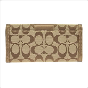 コーチ サットン シグネチャー スリムエンベロープ 二つ折り ファスナー小銭入れ付 長財布 カーキ/ブロンズ 44001 SKHBZ