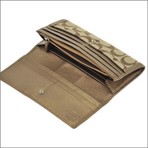 コーチ サットン シグネチャー スリムエンベロープ 二つ折り ファスナー小銭入れ付 長財布 カーキ/ブロンズ 44001 SKHBZ