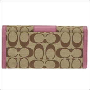 コーチ サットン シグネチャー スリムエンベロープ 二つ折り ファスナー小銭入れ付 長財布 カーキ/ローズ 44001 SKHRO