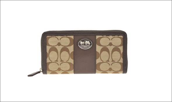 コーチ サットン シグネチャー ラウンドファスナー長財布　カーキ/マホガニー 44026 SKHMA