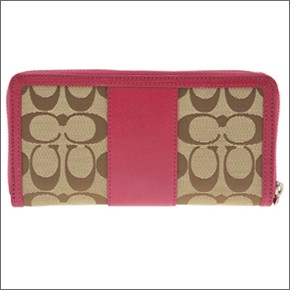 コーチ サットン シグネチャー ラウンドファスナー長財布　カーキ/マゼンダ 44026 SKHMJ