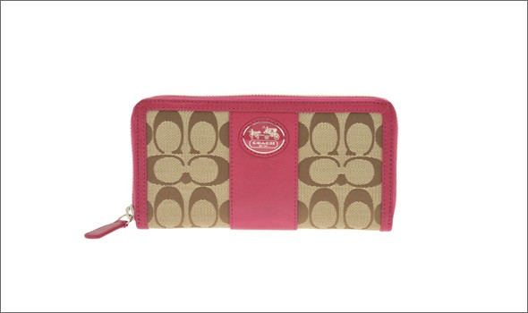 コーチ サットン シグネチャー ラウンドファスナー長財布　カーキ/マゼンダ 44026 SKHMJ