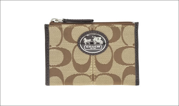 コーチ サットン シグネチャー ミニ スキニー　 コインケース　小銭入れ　カーキ/マホガニー 43967 SKHMA