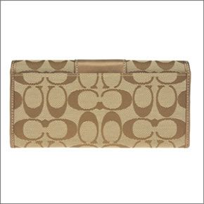 コーチ ペネロピシグネチャー スリム エンベロープ ファスナー小銭入れ付 二つ折り長財布 カーキ/ブロンズ  43412 BKHBZ