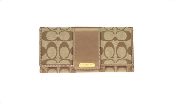 コーチ ペネロピシグネチャー スリム エンベロープ ファスナー小銭入れ付 二つ折り長財布 カーキ/ブロンズ  43412 BKHBZ
