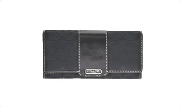 コーチ ペネロピシグネチャー スリム エンベロープ ファスナー小銭入れ付 二つ折り長財布 ブラック/ブラック 43412 SBKBK