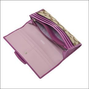 コーチ ペネロピシグネチャー スリム エンベロープ ファスナー小銭入れ付 二つ折り長財布 カーキ/ベリー  43412 SKHER