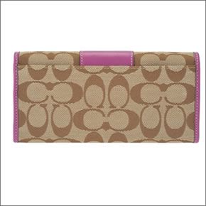 コーチ ペネロピシグネチャー スリム エンベロープ ファスナー小銭入れ付 二つ折り長財布 カーキ/ベリー  43412 SKHER