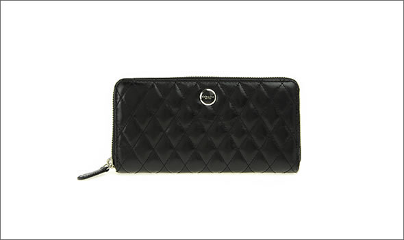 コーチ POPPY ポピー キルテッド レザー ラウンドファスナー長財布 ブラック 47885 SV/BK