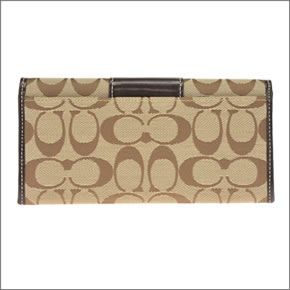 コーチ ペネロピシグネチャー スリム エンベロープ ファスナー小銭入れ付 二つ折り長財布 カーキ/マホガニー 43412 SKHMA