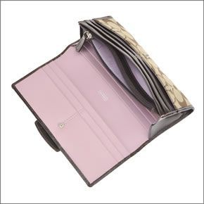 コーチ ペネロピシグネチャー スリム エンベロープ ファスナー小銭入れ付 二つ折り長財布 カーキ/マホガニー 43412 SKHMA