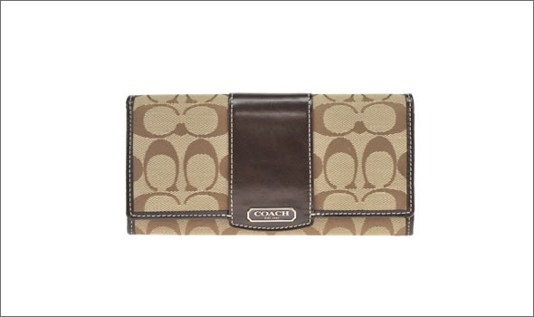 コーチ ペネロピシグネチャー スリム エンベロープ ファスナー小銭入れ付 二つ折り長財布 カーキ/マホガニー 43412 SKHMA