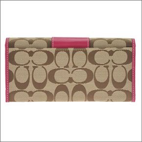 コーチ ペネロピシグネチャー スリム エンベロープ ファスナー小銭入れ付 二つ折り長財布 カーキ/ラズベリー 43412 SKHRA