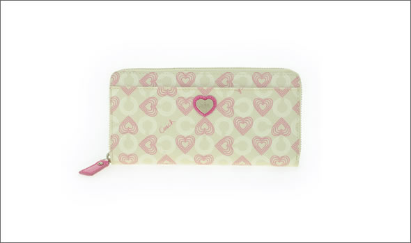 コーチ ウェイバリー ハーツ  ラウンドファスナー長財布 カーキ/ピンク 44773 SKHPK