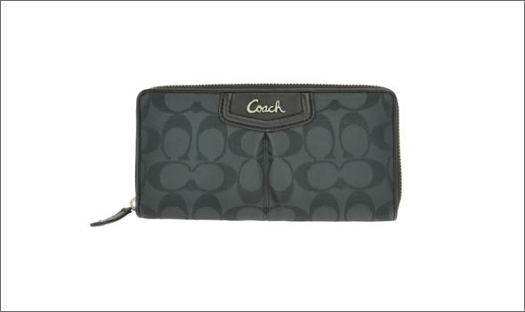 コーチ・アウトレット  ≪取り寄せ商品≫アシュレイ シグネチャー ラウンドファスナー長財布  F48081 SLCBK