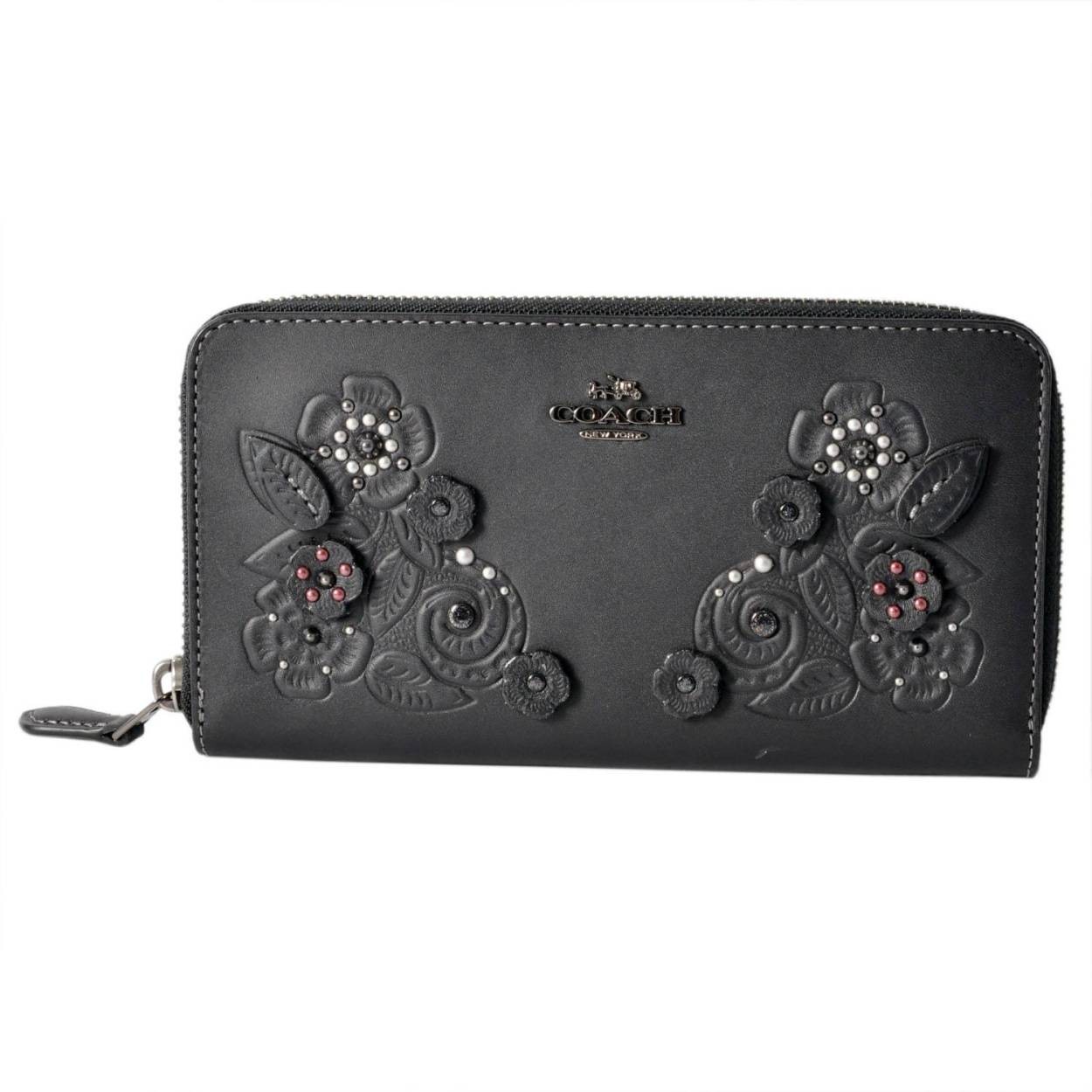 コーチ COACH 12039 Dk/Black (DKBLK) ティー ローズ メタル スタッズ ツーリング ラウンドファスナー長財布 ACCORDION ZIP