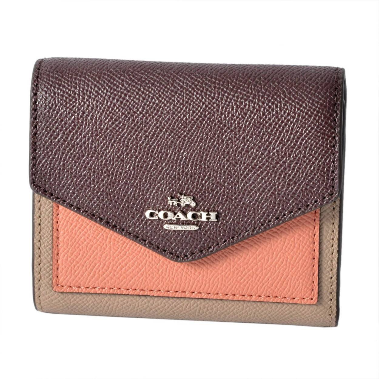 コーチ COACH 12123 Sv/Stone/Melon Multi (SVMDG)  カラーブロック 三つ折り ミニ財布　 SMALL WALLET