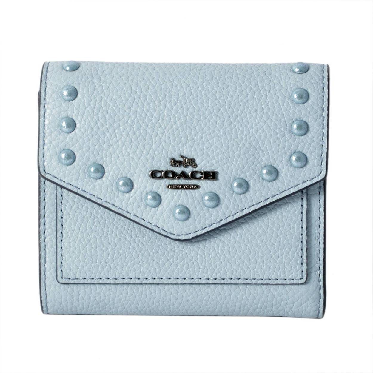 コーチ COACH 12171 Dk/Pale Blue (DKPBU) ラッカー リベット スタッズ付 三つ折り ミニ財布　 SMALL WALLET