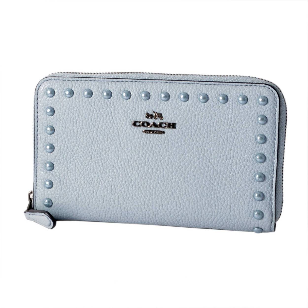 コーチ COACH 12172 Dk/Pale Blue (DKPBU) ラッカー リベット スタッズ付 ラウンドファスナー長財布 MEDIUM ZIP AROUND