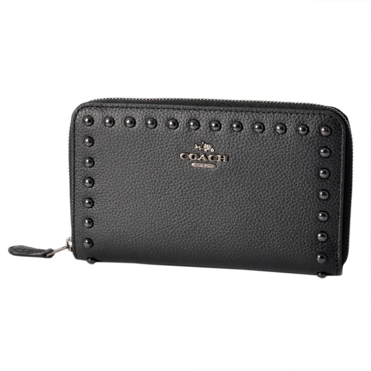 コーチ COACH 12172 Qb/Black（QB/BK） ラッカー リベット スタッズ付 ラウンドファスナー長財布 MEDIUM ZIP AROUND