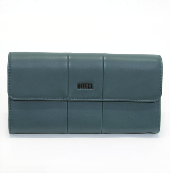 ディーゼル GEMSTUDS Amazonite Ｌ字ファスナー小銭入れ付 二つ折り長財布 ラムレザー ピーコックグリーン ≪2014SS≫ X02436 PR472 T7093 Deep Teal