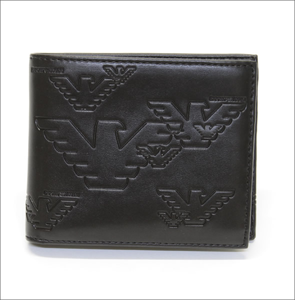 エンポリオアルマーニ  イーグル型押し メンズ 小銭入れ付 二つ折り財布 YEM122 YH187 80001