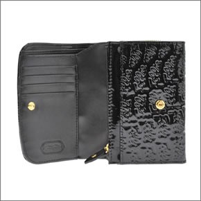 フォリフォリ ロゴマニア ロゴ型押し 小銭入れ付 二つ折り財布 ブラック WA0L026SK BLK