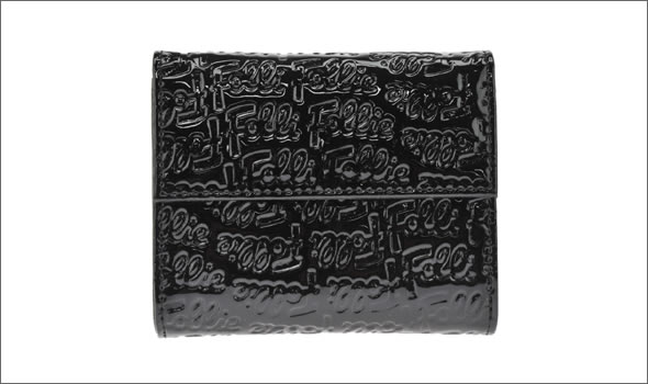 フォリフォリ ロゴマニア ロゴ型押し 小銭入れ・パスケース付 三つ折財布　ブラック WA0L027SK BLK