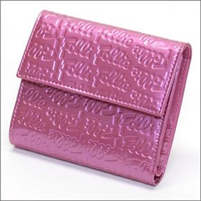 フォリフォリ ロゴマニア ロゴ型押し 小銭入れ・パスケース付 三つ折財布　ローズピンク WA0L027SP/ROSE PNK