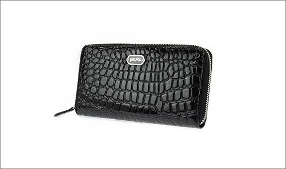 フォリフォリ ≪取り寄せ商品≫ クロコ型押し ラウンドファスナー長財布 WA9P039WK/BLK