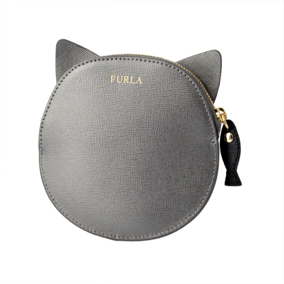 フルラ FURLA 856554 PO52 SFM COLOR ACCIAIO 魚チャーム付 猫モチーフ コインケース 小銭入れ ALLEGRA COIN CASE CAT