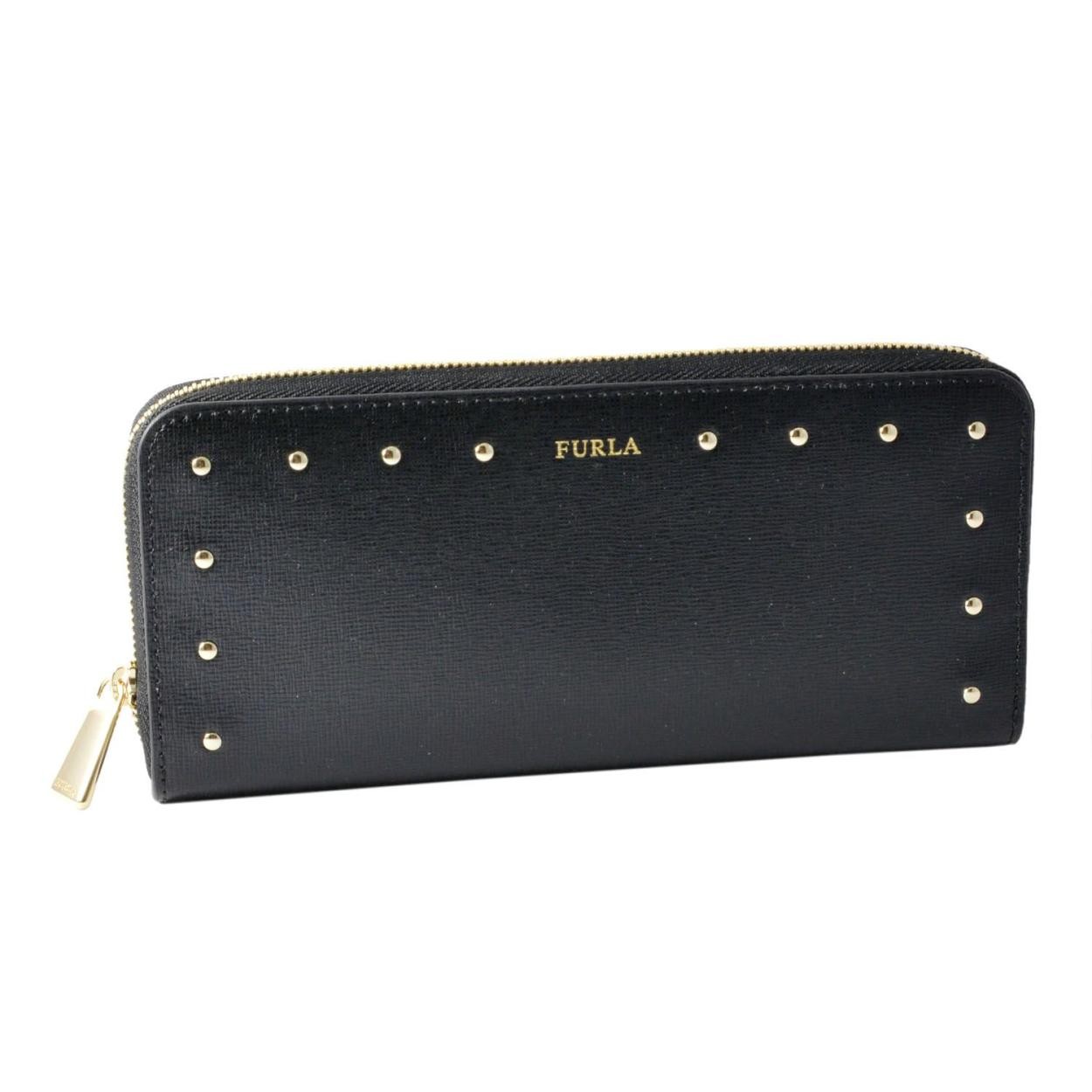 フルラ FURLA 903211 ONYX PT80 SBR ジョイア スタッズ付 ラウンドファスナー 長財布 GIOIA XL ZIP AROUND