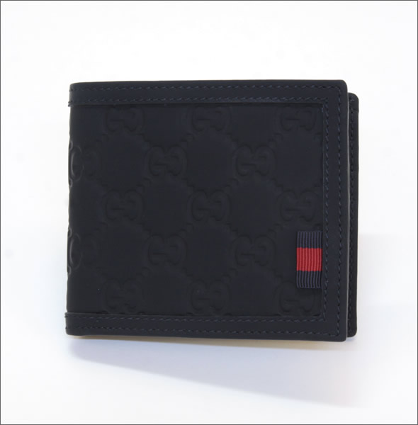 グッチ ラバーグッチシマ ウェブループ付 二つ折り財布 小銭入れ無し ブルー 225826 AF66N 8497