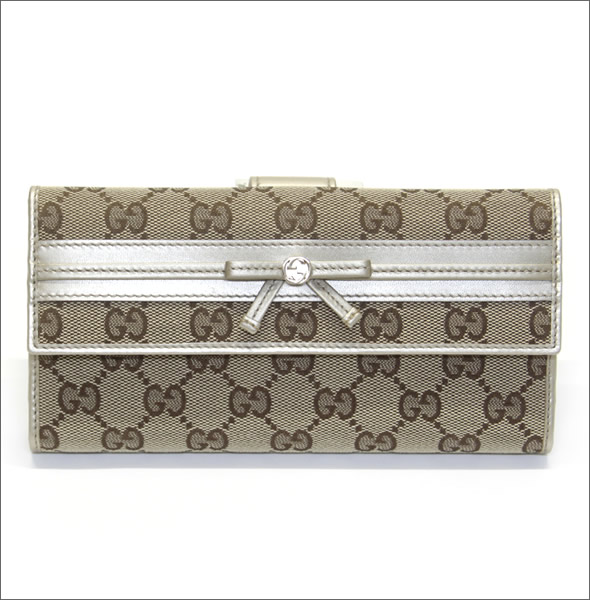 グッチ オリジナルGG リボンウェブ  Ｗホック 二つ折り長財布 ベージュ/シャンパン ≪2013AW≫ 256933 F4C2G 8612