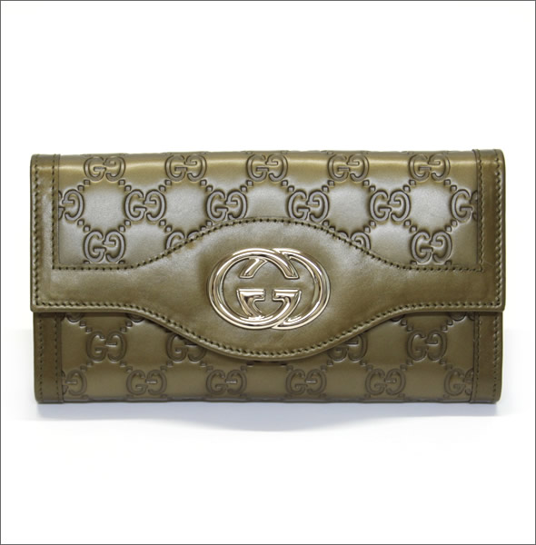 グッチ SUKEY スーキー グッチシマ 二つ折り長財布 オリーブグリーン ≪2013AW≫ 282434 AHB1G 2402