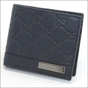 グッチ グッチシマ GGロゴメタルバー 二つ折り財布 小銭入れ無し ブルー　≪2014AW≫ 233100 AA61R 4009