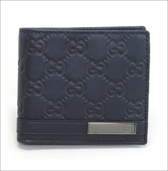 グッチ グッチシマ GGロゴメタルバー 二つ折り財布 小銭入れ無し ブルー　≪2014AW≫ 233100 AA61R 4009