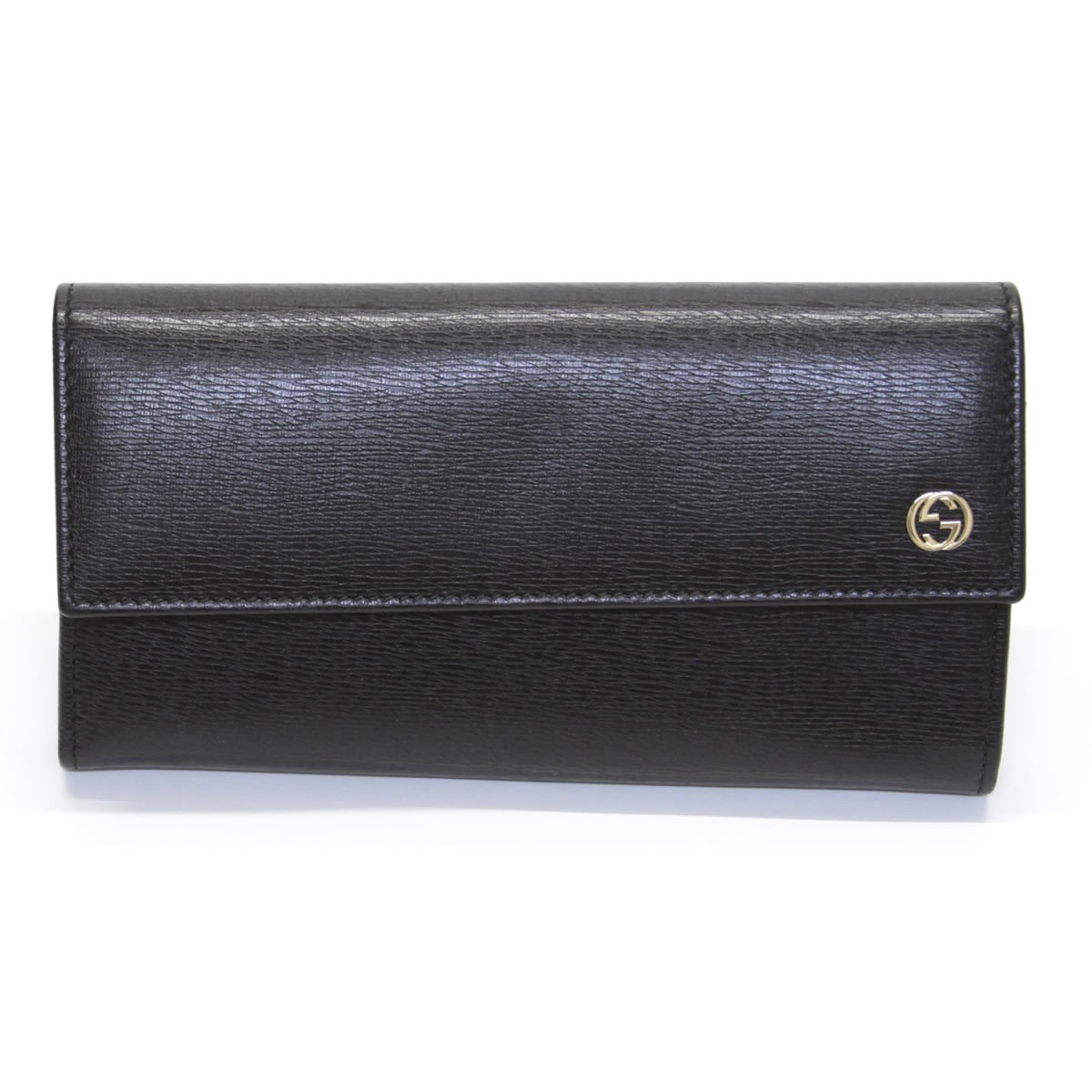 グッチ GUCCI 309702 ARU0G 1000 スモールインターロッキングG 型押しカーフ 二つ折り長財布 ブラック