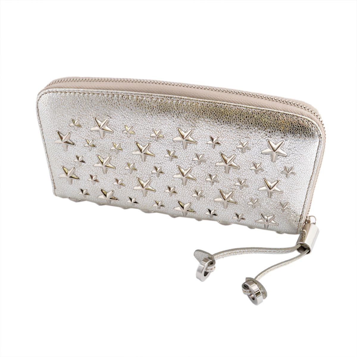 ジミーチュウ JIMMY CHOO FILIPA/GTR 124 CHAMPAGNE スタースタッズ付 ラウンドファスナー長財布 ロングウォレット
